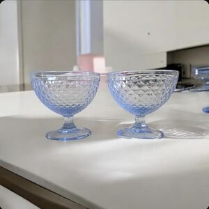 IKEA-Ice Blue Tint Sherbert-Wine Glasses-Diamond Pattern-Set Of 2